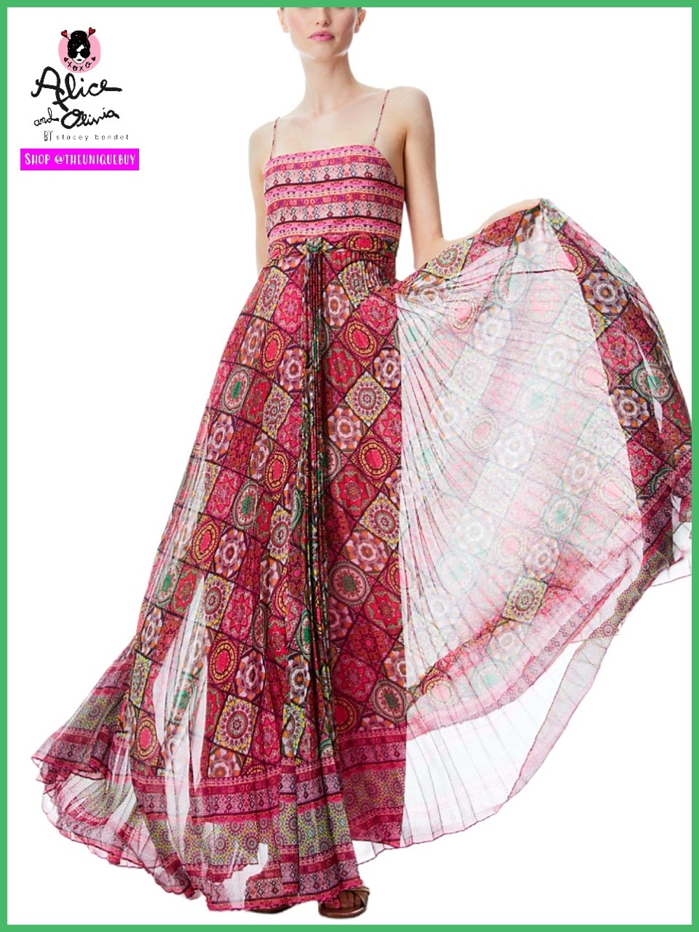 Alice + Olivia Despina Pink Floral Pleated Sleeveless Maxi Dress
